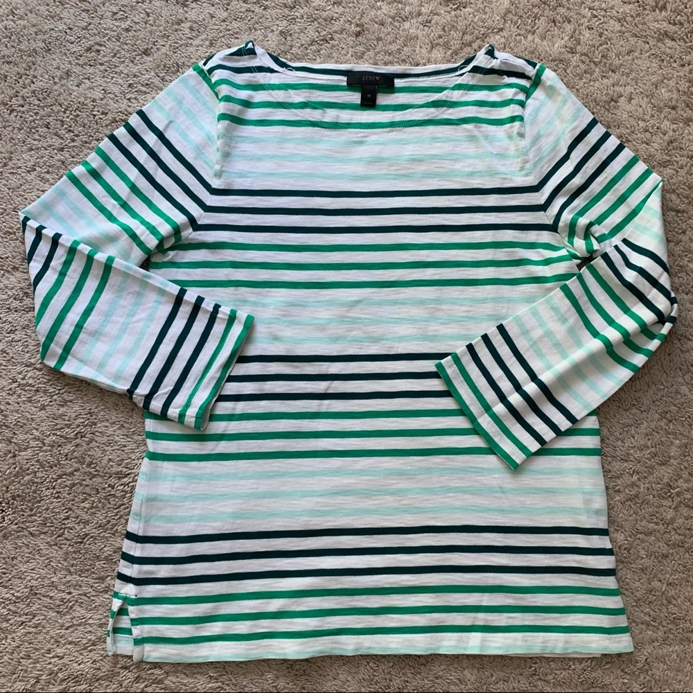 JCrew Striped Boatneck T-Shirt, medium, green